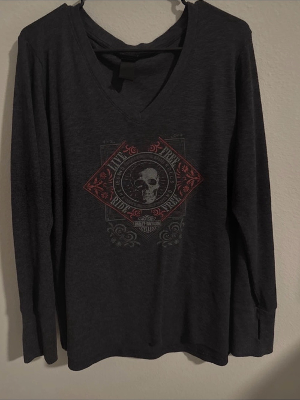 Harley-Davidson Charcoal V-Neck Skull Emblem Sweater
